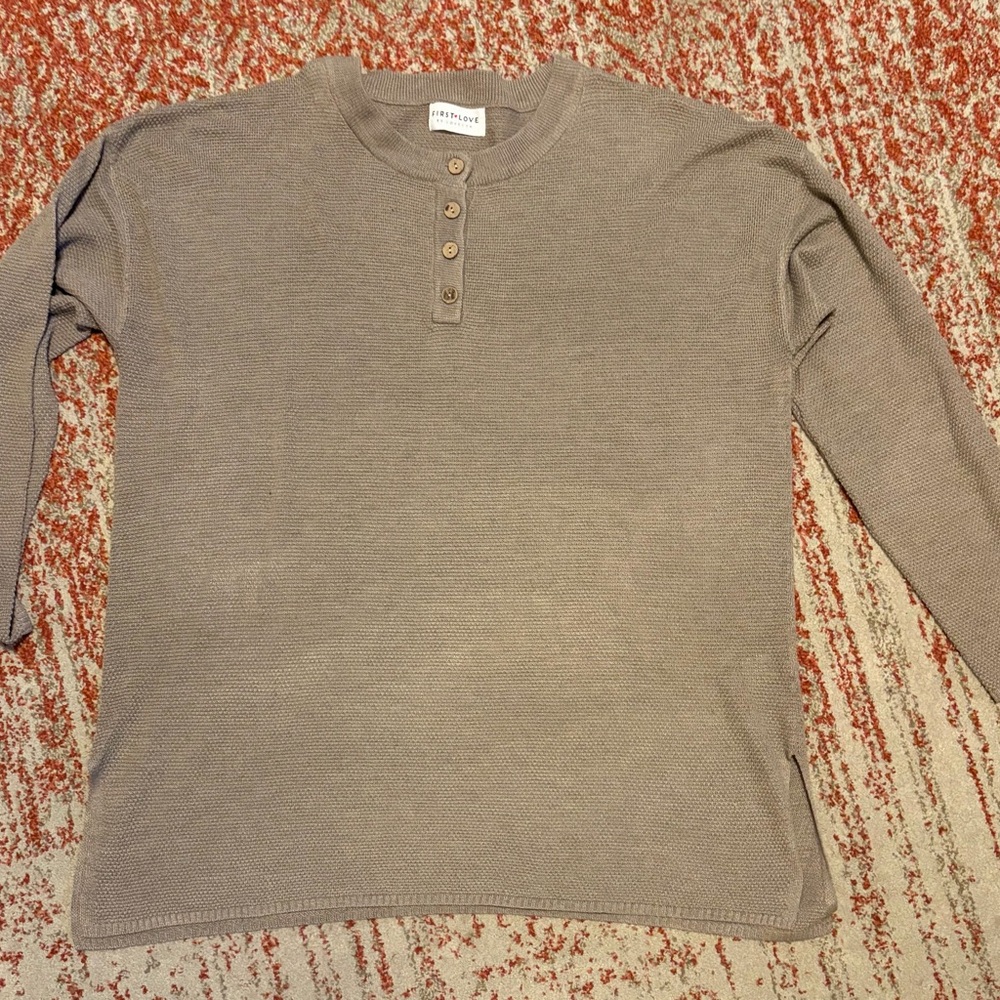 First Love Taupe Button-Up Sweater